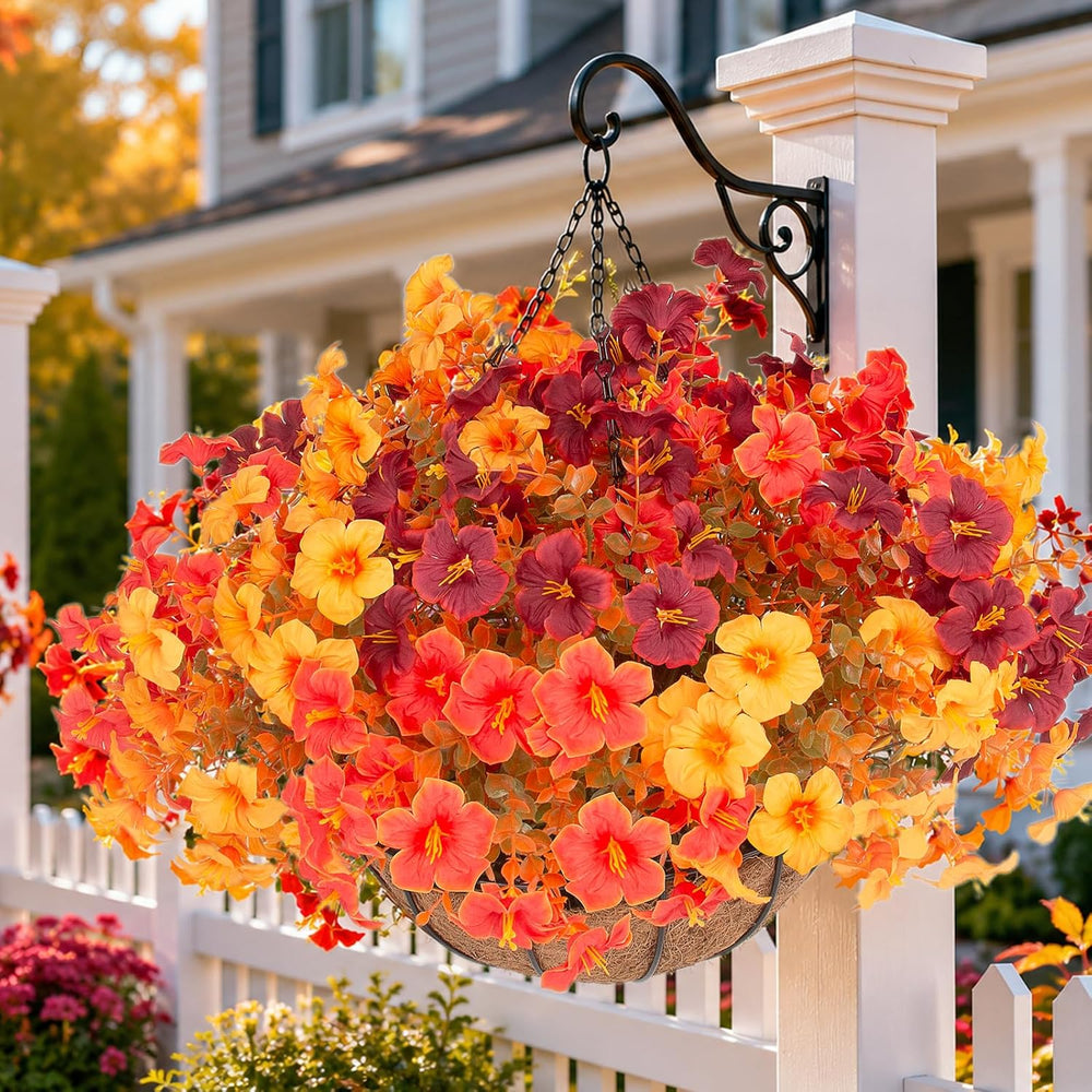 Daynight 2 Set Artificial Fall Hanging Basket with 24 Pcs Petunias Outdoor