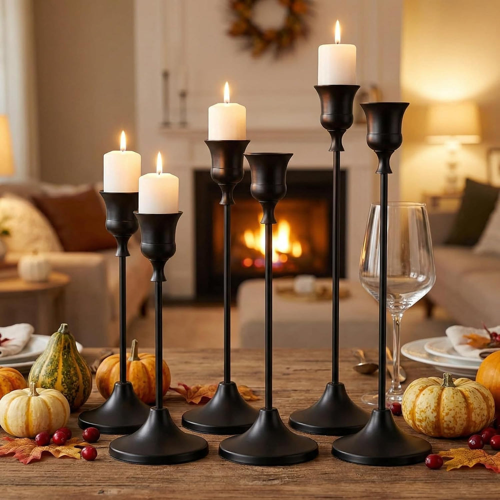 4 Sets(12 Pcs) Black Tapered Candle Holder,Candlestick Tall Metal Candlestick...