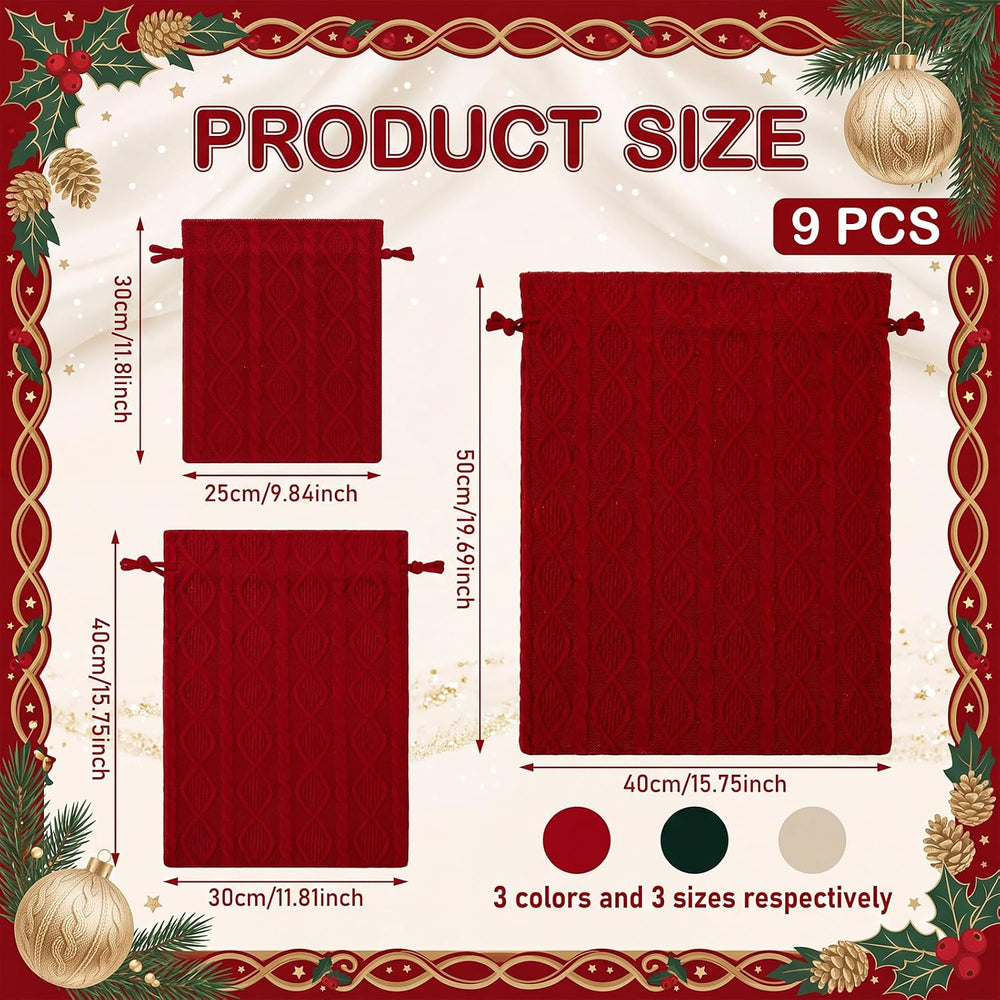 Sanwuta 9 Pcs Christmas Bags for Gifts, 3 Sizes, Red, Green, White