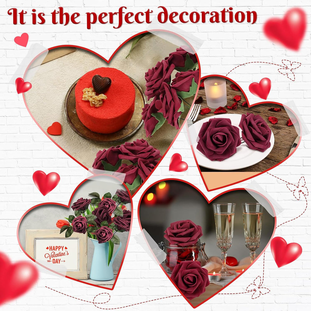 150 Pieces Artificial Roses Flowers Bulk Fake Roses with Long Stem Faux Brida...