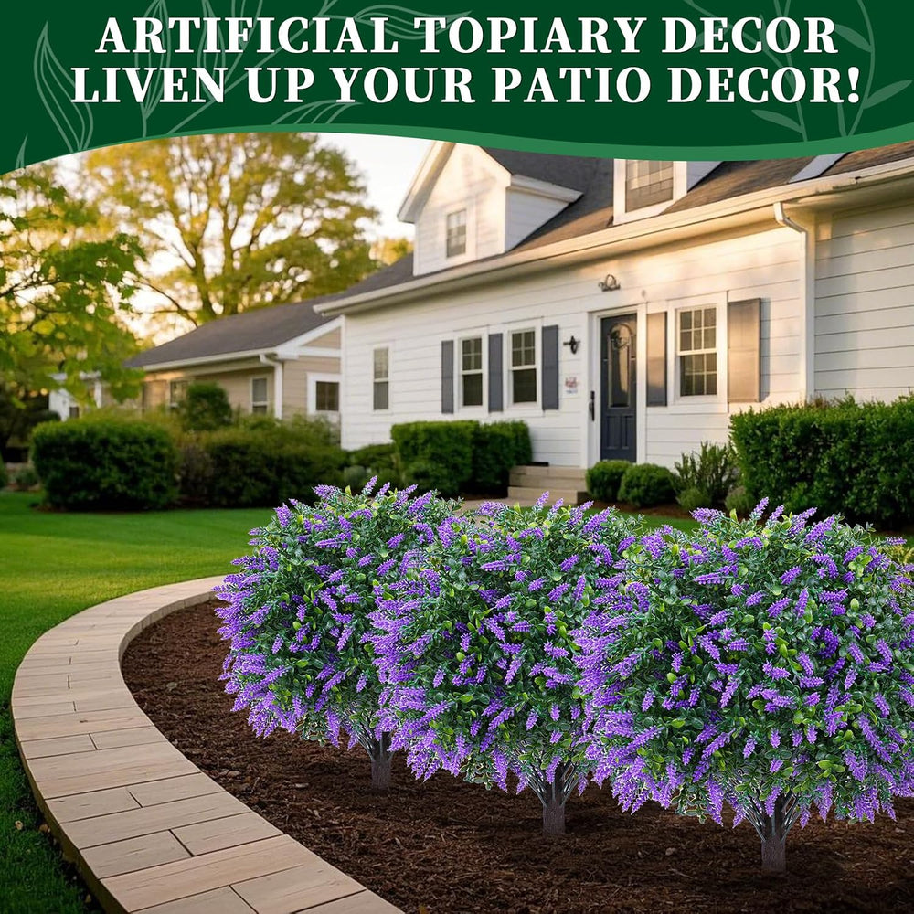 Artificial Boxwood Topiary Ball Lavender, Set of 2 UV Resistant