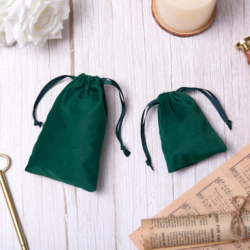 12pcs Forest Green Drawstring Bags 3x4 inches Small Velvet Cloth Gift Bags Je...