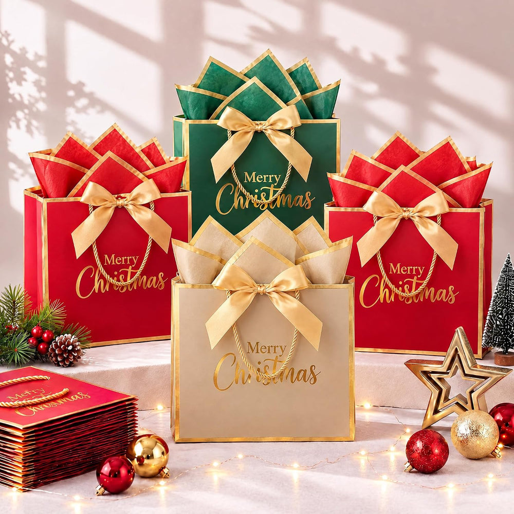 ReliThick 30 Pack Christmas Gift Bags Bulk, 3 Xmas Colors