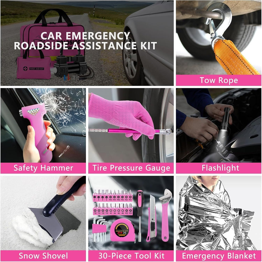 Car Emergency Kit with Portable Air Compressor - Roadside Assistance Emergenc...