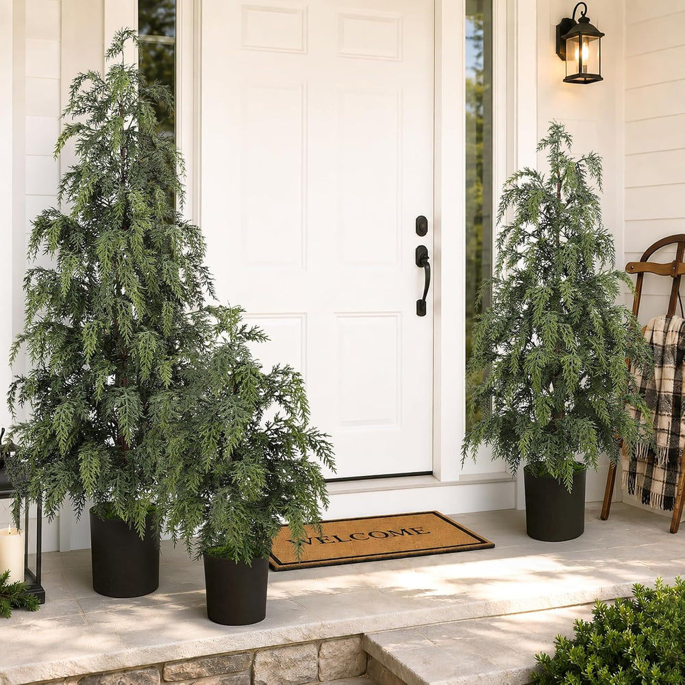 3PCS Christmas Artificial Cedar Trees for Outdoors Decorations, 2FT/3FT/4FT