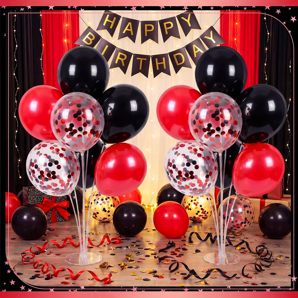 10 Set Balloon Stand Centerpieces with 70pcs Red Black Balloon