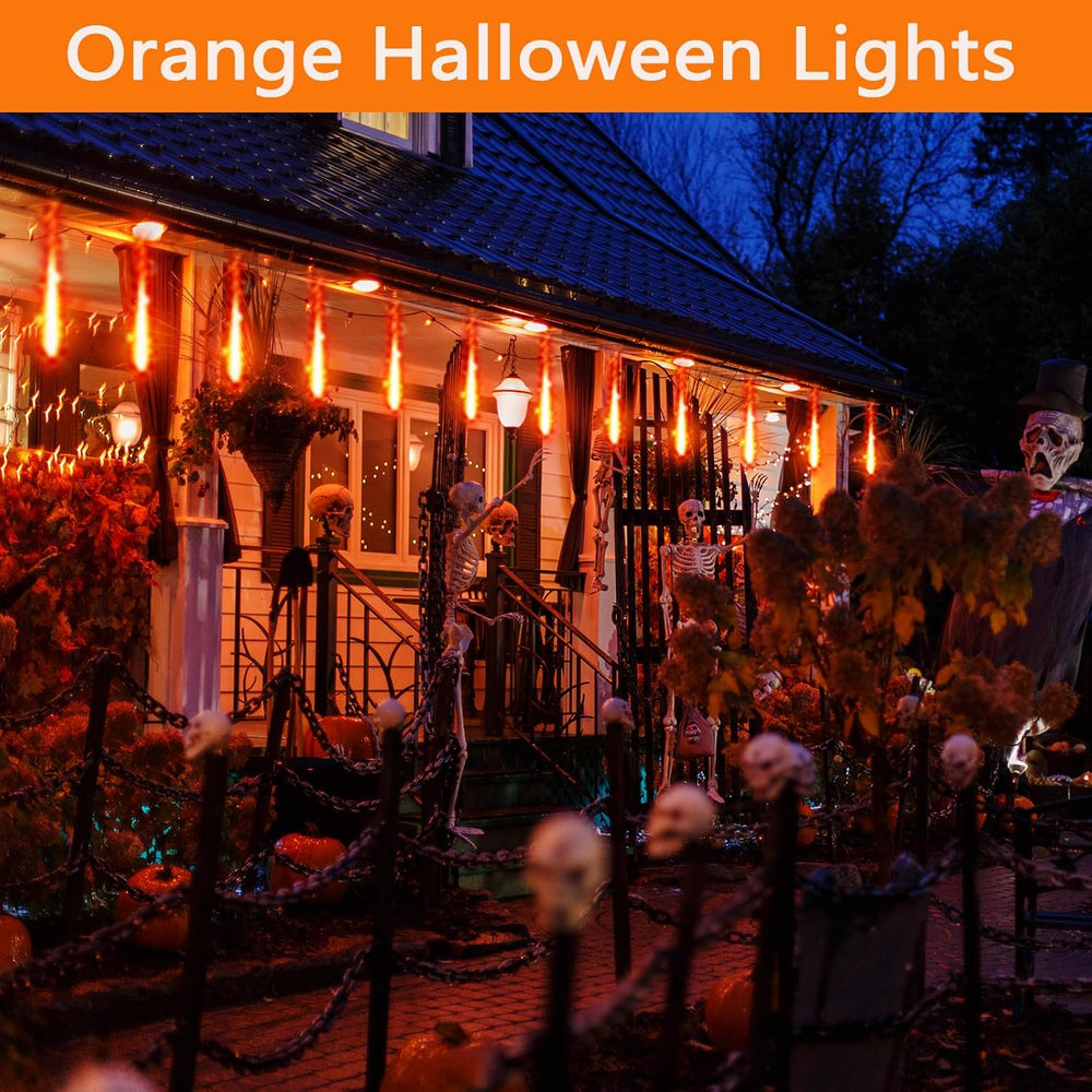 Outdoor Halloween Decorations, Orange Meteor Shower Lights for Outside