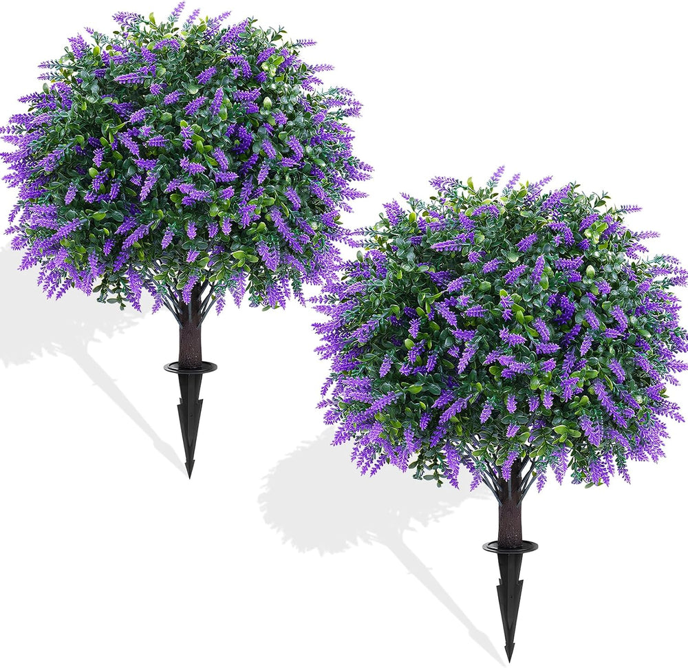 Artificial Boxwood Topiary Ball with Lavender, Set of 2 UV Resistant