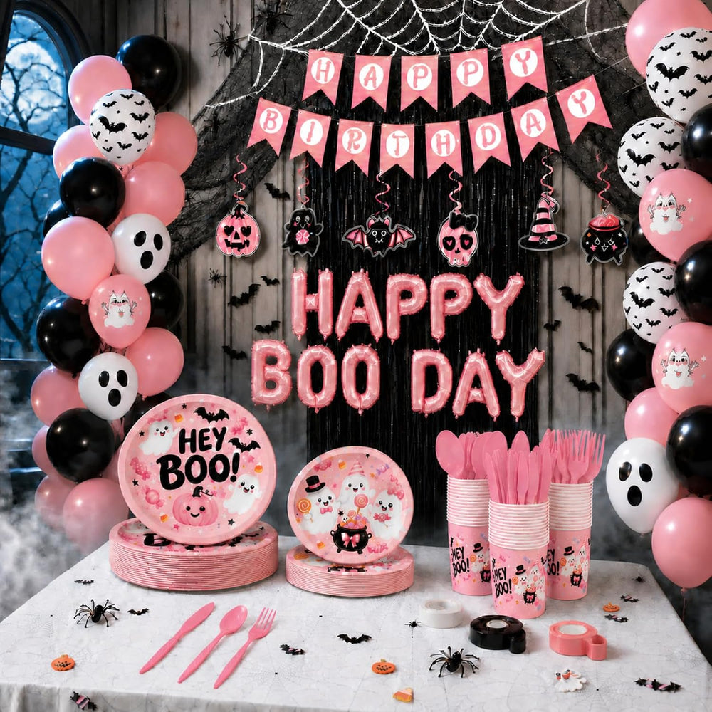 UJoyant Pink Halloween Party Decorations, Birthday Tableware for 25 Guests
