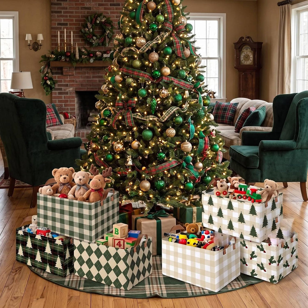 Boao 6 Pack Vintage Plaid Christmas Storage Baskets for Gifts Empty