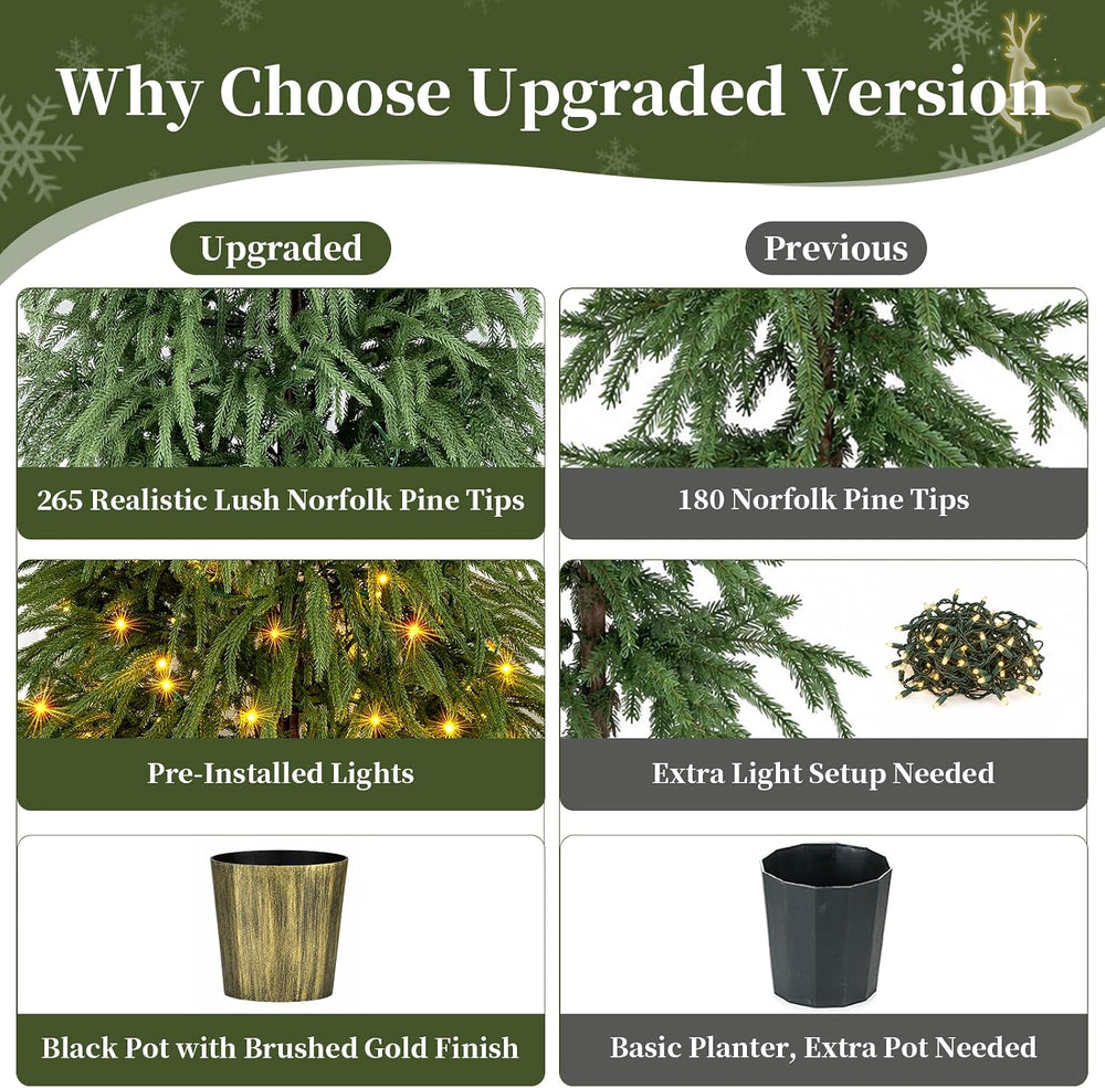 BLOSMON 5 ft Front Porch Christmas Tree, Set of 2, Prelit Norfolk Pine Tree