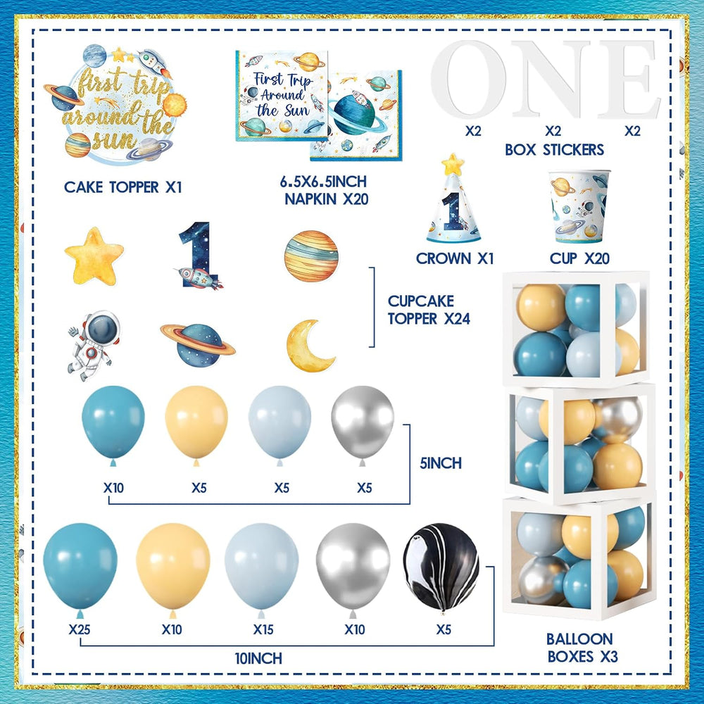 First Trip Around The Sun Decorations Boy, All-in-1 Space Themed 1st Birthday...