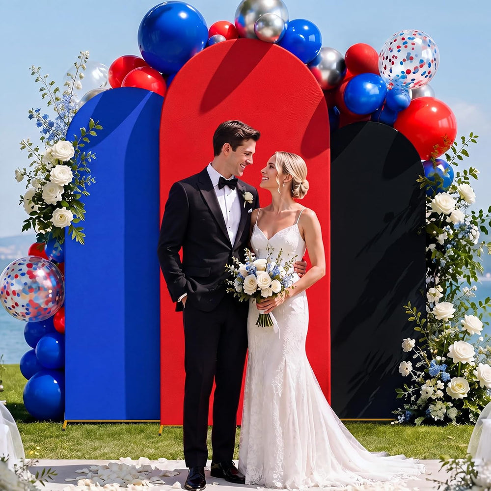 Marsui 3 Pcs Red Blue Black Arch Backdrop Covers (7.2ft, 6.6ft, 6ft)