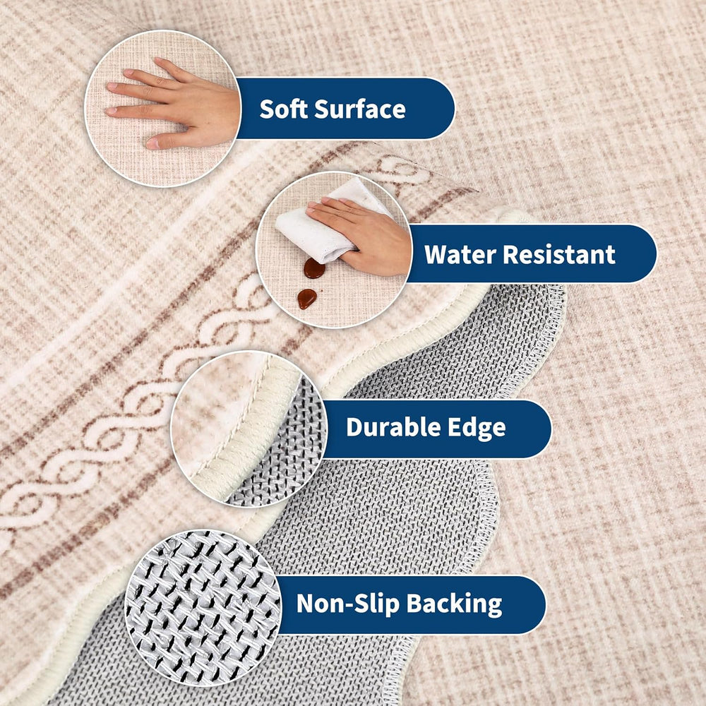 GarveeHome Scalloped Washable Runner Rug 2x10 Non Slip Kitchen Rugs, Beige