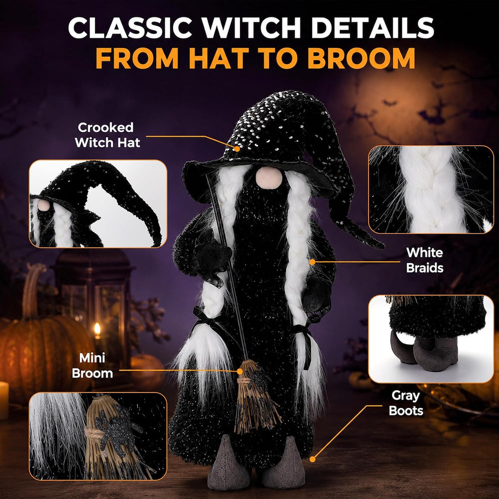 YZS Housm Halloween Plush Gnomes Decoration, 26 Inch Spring Loaded Witch Gnom...