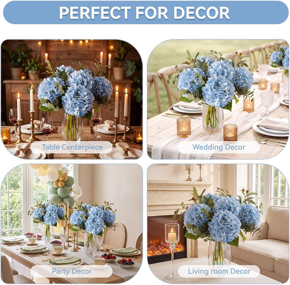 6 Pcs Blue Hydrangea Artificial Flowers with Olives & Eucalyptus
