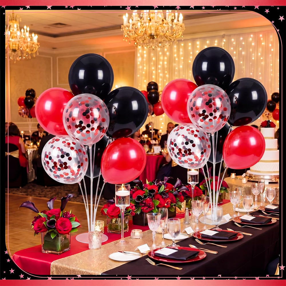 10 Set Balloon Stand Centerpieces with 70pcs Red Black Balloon