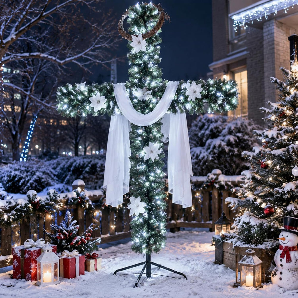 Leyndo 7.2 ft Cross Christmas Tree with Lights Prelit Artificial Xmas Tree