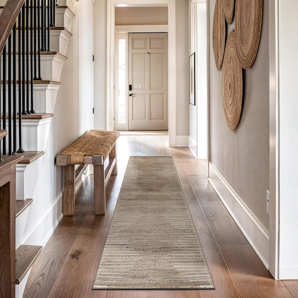 Rugshop Bohemian Stripe Stain Resistant Runner Rug Beige 2' x 7'