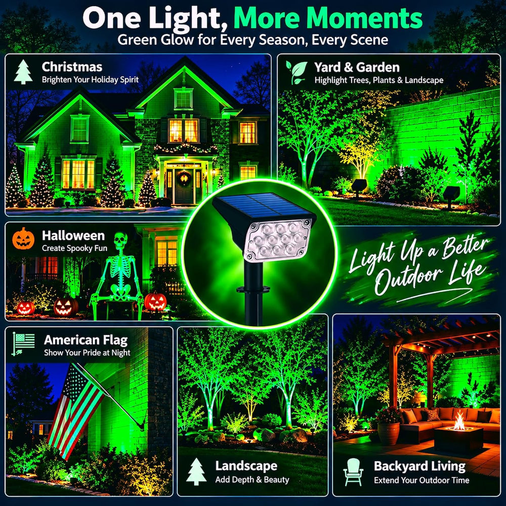 T-SUNUS Green Solar Spotlights 2 Pack IP65 Waterproof Dusk-to-Dawn Garden