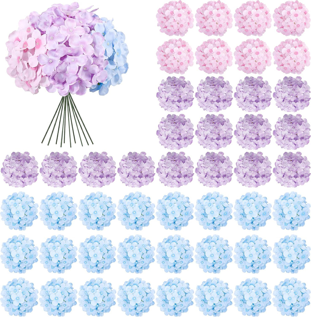 Auihiay 64Pcs Hydrangea Artificial Flowers Bulk, Faux Hydrangea Flowers