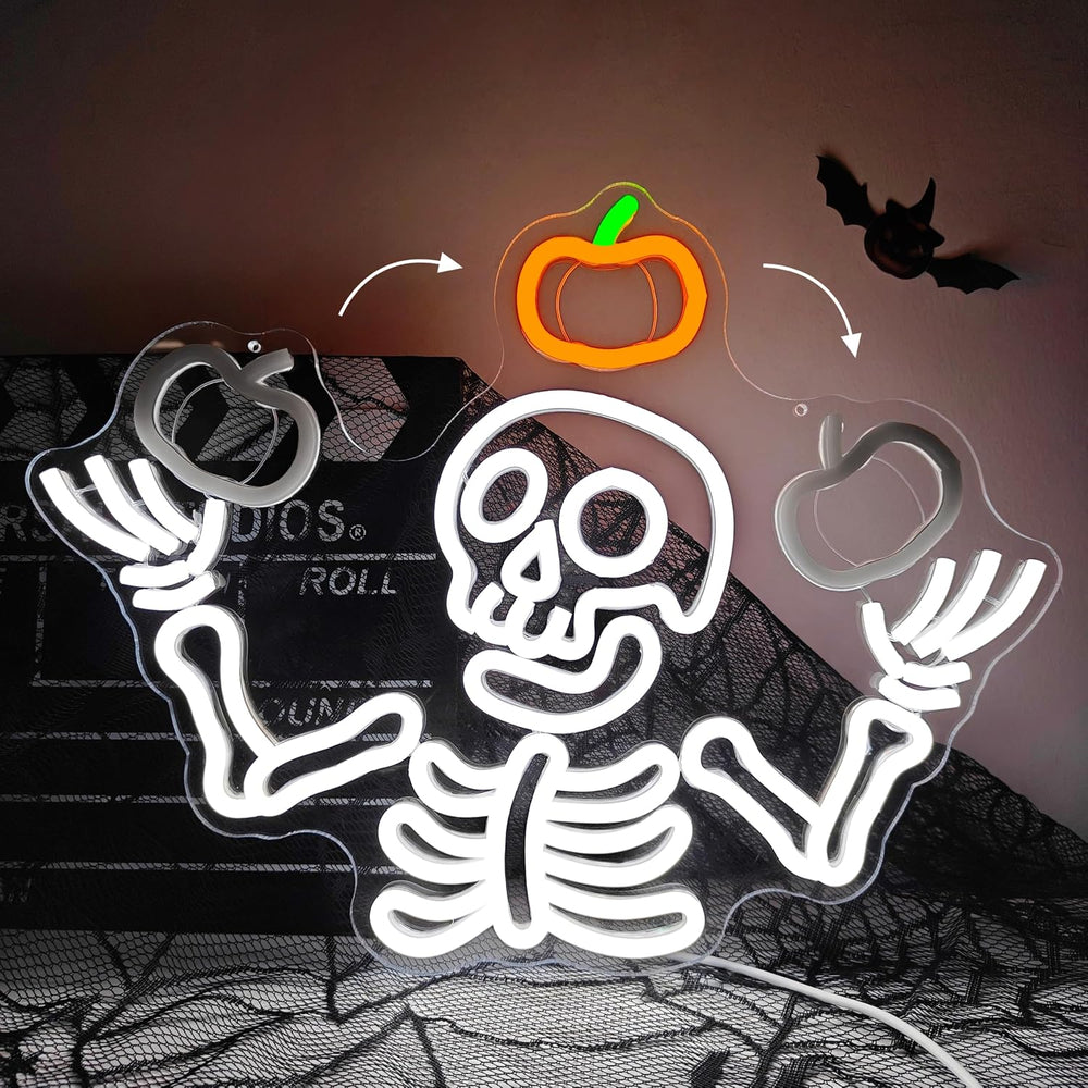 Juggling Skeleton Halloween Neon Sign Dimmable Pumpkin LED Halloween Decor