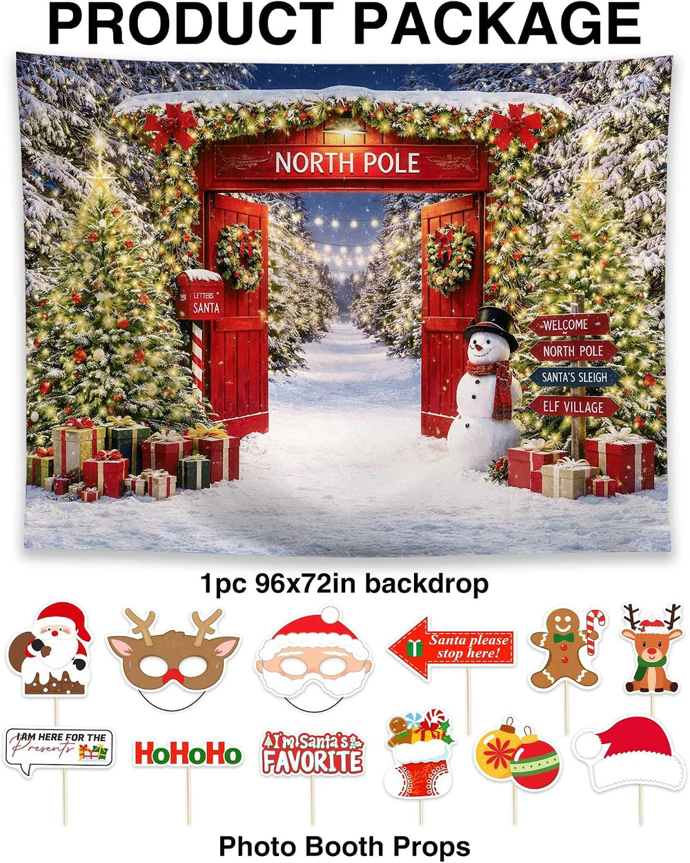 Allenjoy Christmas North Pole Backdrop Set 96" x 72"