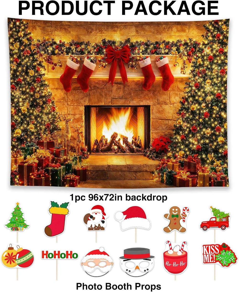 Allenjoy Christmas Fireplace Backdrop Set 96" x 72"