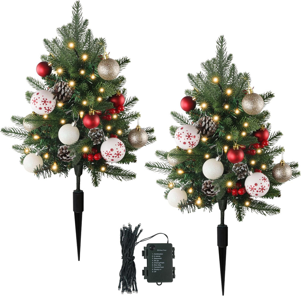 Sunnyglade 27" Set of 2 Artificial Outdoor Christmas Trees with 60 LED