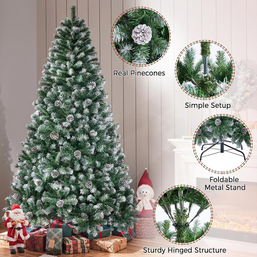Yaheetech 7.5ft Artificial Christmas Tree, Snow Flocked Christmas Tree w/82 P...