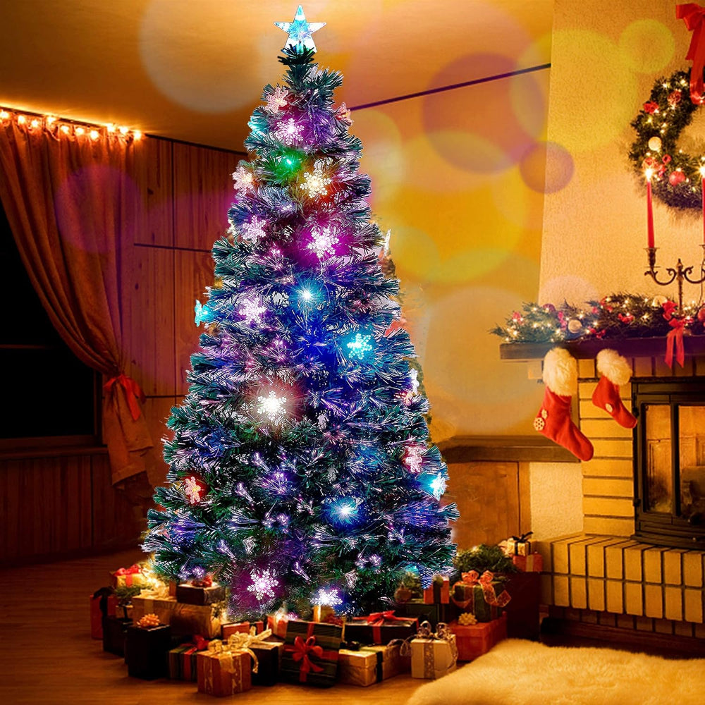Juegoal 7 ft Pre-Lit Optical Fiber Christmas Artificial Tree, with LED RGB Co...