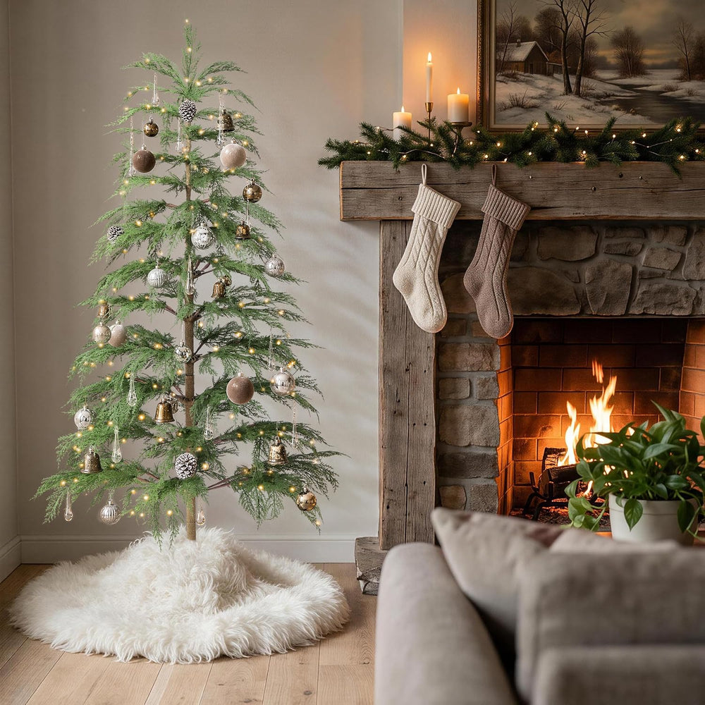 BOLUO 5ft Christmas Tree with Lights Artificial Real Touch Cypress Tree