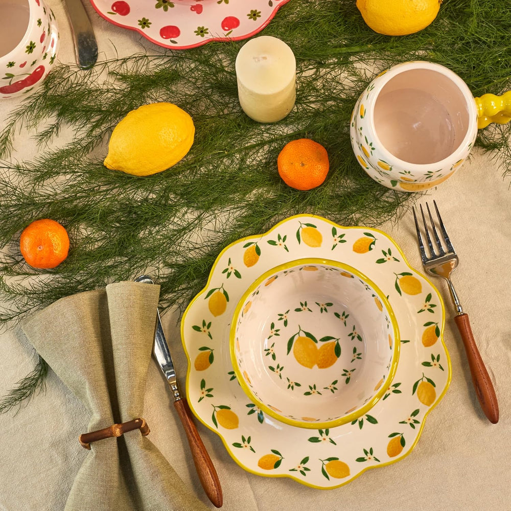 Bico Fruit Pop Scalloped Salad Plates Set of 4, 8.75 Inch Ceramic Dessert Pla...