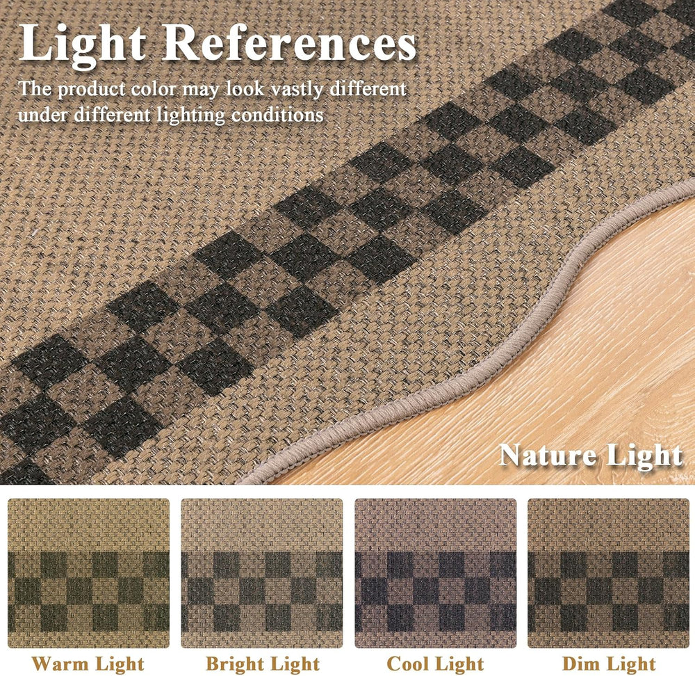 Hallway Runner Rug, 2'x6' Non Slip Faux Jute Runners Checked