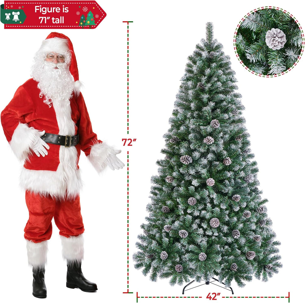 Yaheetech 6ft Pre-lit Christmas Tree, Snow Flocked Artificial Christmas Tree ...