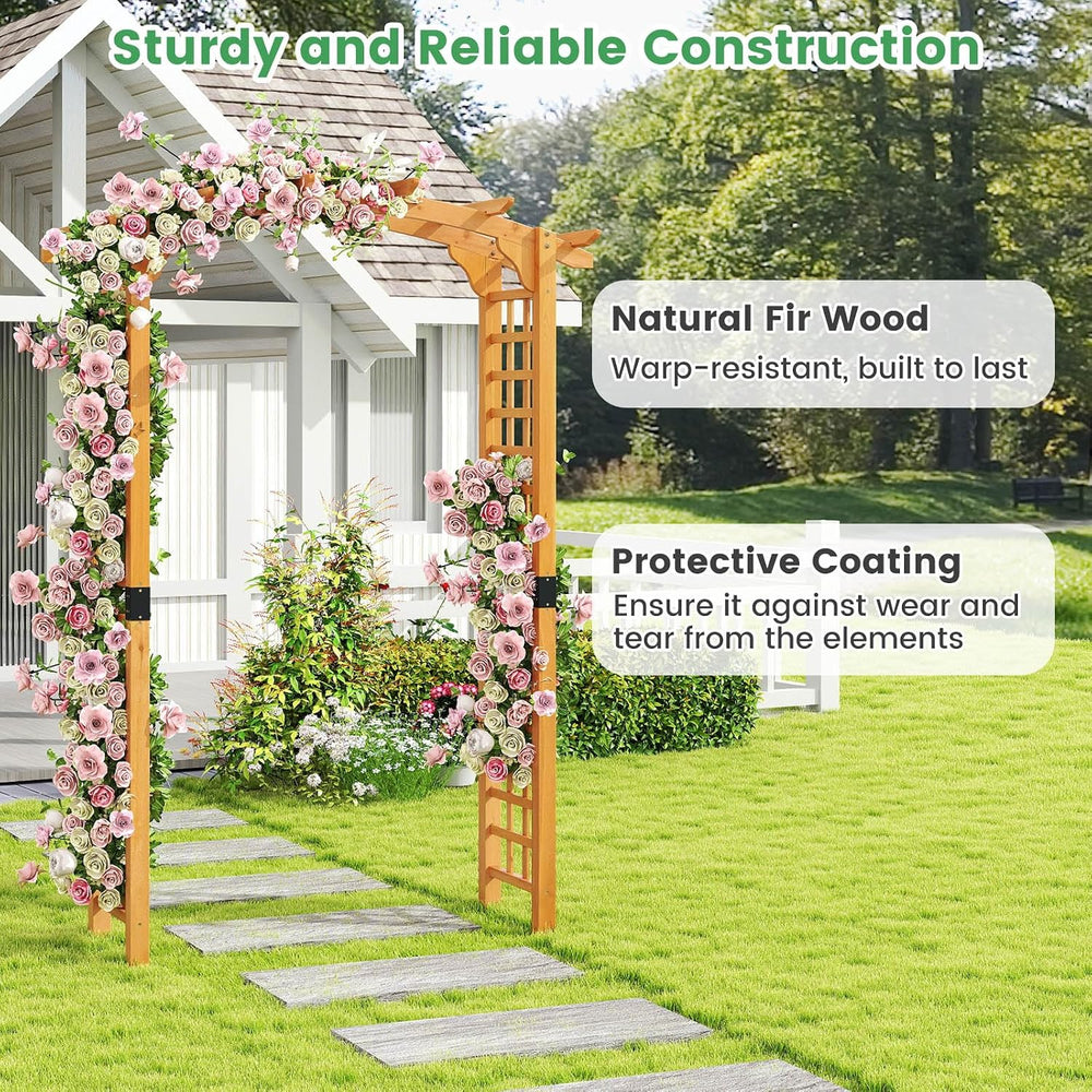 HAPPYGRILL 7.5 FT Wooden Garden Arch, Outdoor Arbor for Climbing Plants