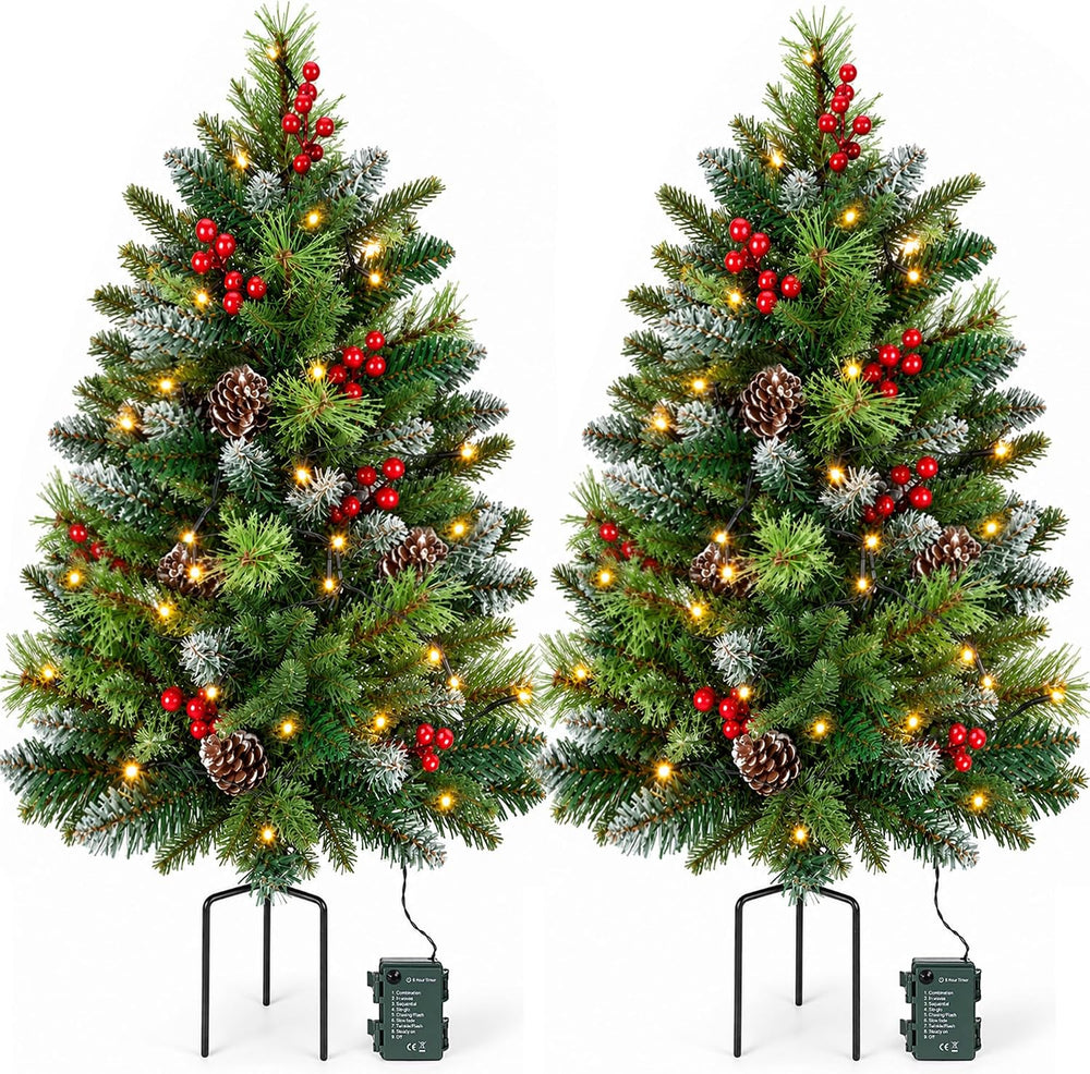 2 Pack 26" Lighted Christmas Urn Fillers, Outdoor Christmas Planter Filler