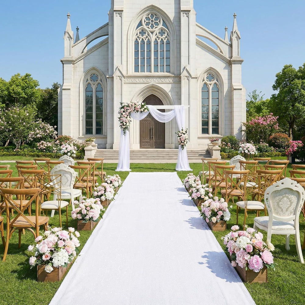 Wedding Aisle Runner 4x15ft Sequin Aisle Runner White Shimmer Carpet Runners ...