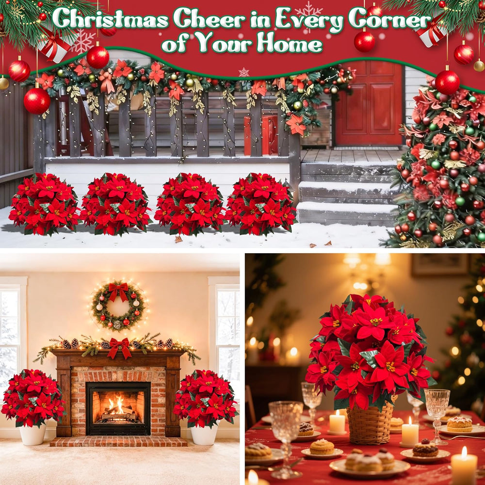 27'' Christmas Outdoor Artificial Poinsettia Flower Topiary Tree 2PCS