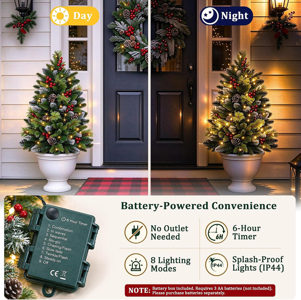 2 Pack 26" Lighted Christmas Urn Fillers, Outdoor Christmas Planter Filler