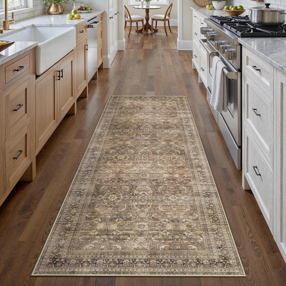 HUGEAR 2x6 Brown Vintage Distressed Washable Runner Rug for Hallway