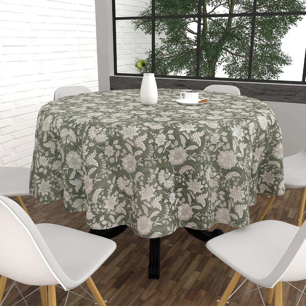 FYNITE Forest Frost Tablecloth | 72" Inches Round | 100% Cotton | Hand B...