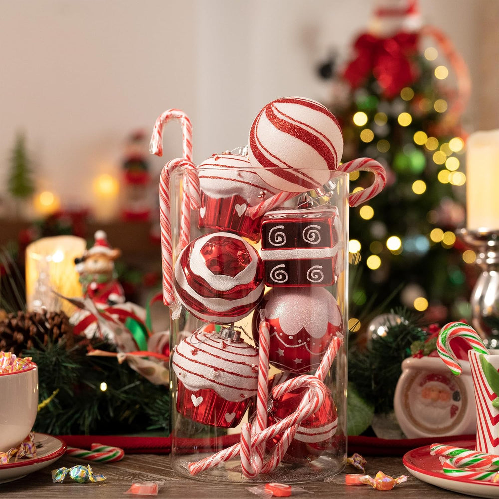 Valery Madelyn Christmas Ornaments Set, 16ct Candy Cane Red and White Shatter...