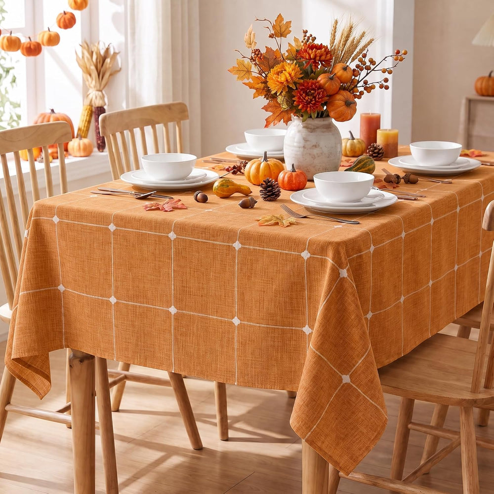 Horaldaily Farmhouse Plaid Tablecloth, Orange, 60×84 Inch Rectangular