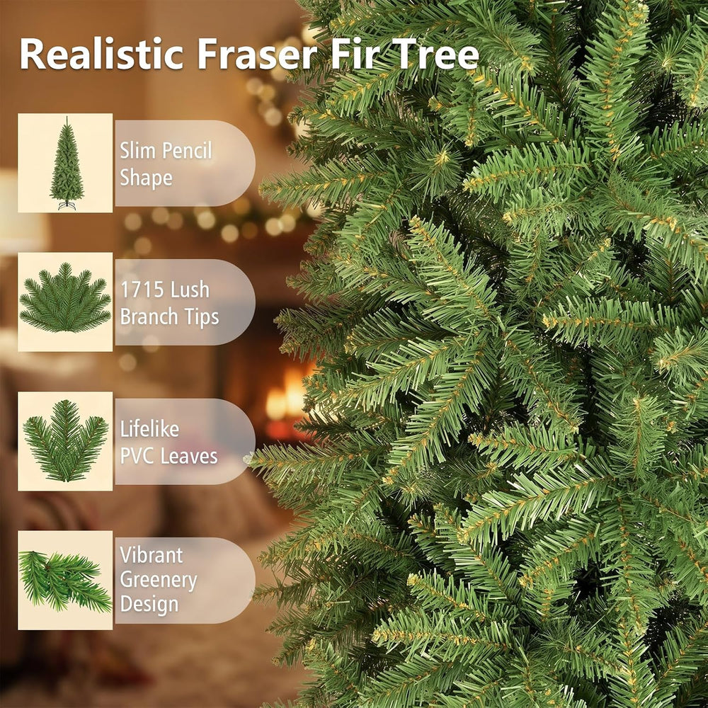 COSTWAY 10 FT Artificial Pencil Christmas Tree, Unlit, Hinged, Easy Setup