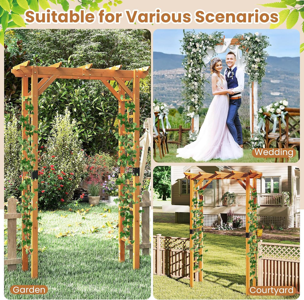 Giantex 7FT Wooden Garden Arbor Trellis, Wood Wedding Arch for Ceremony