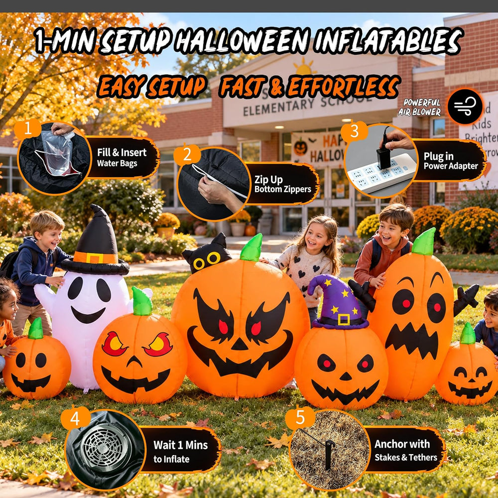 8FT Halloween Inflatables Pumpkin Outdoor Decorations, 7-in-1 Pumpkin Family ...