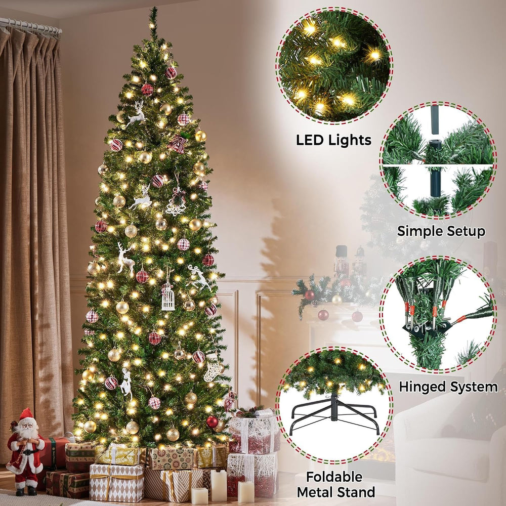 Yaheetech 9ft Pre-lit Pencil Artificial Christmas Tree, Green