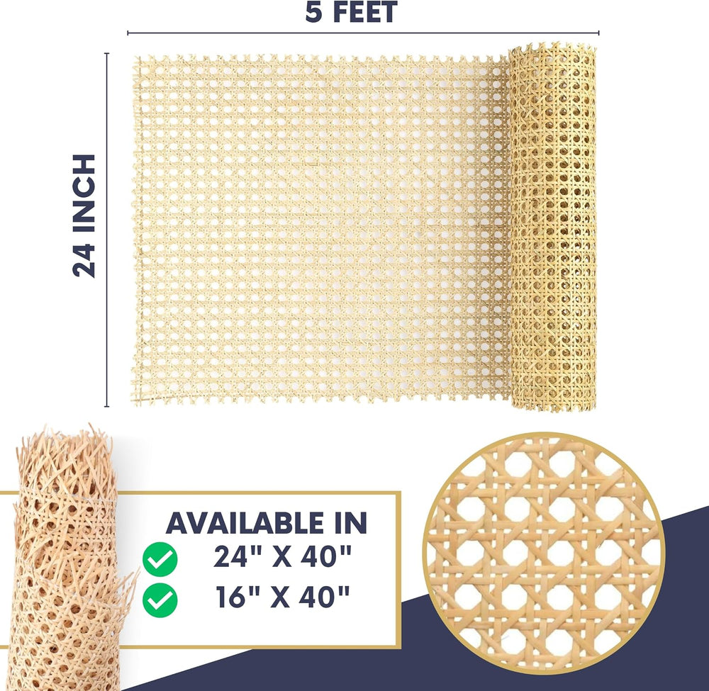 Natural Rattan Cane Webbing Roll โ Prewoven Wicker Sheet for Furniture Repair...