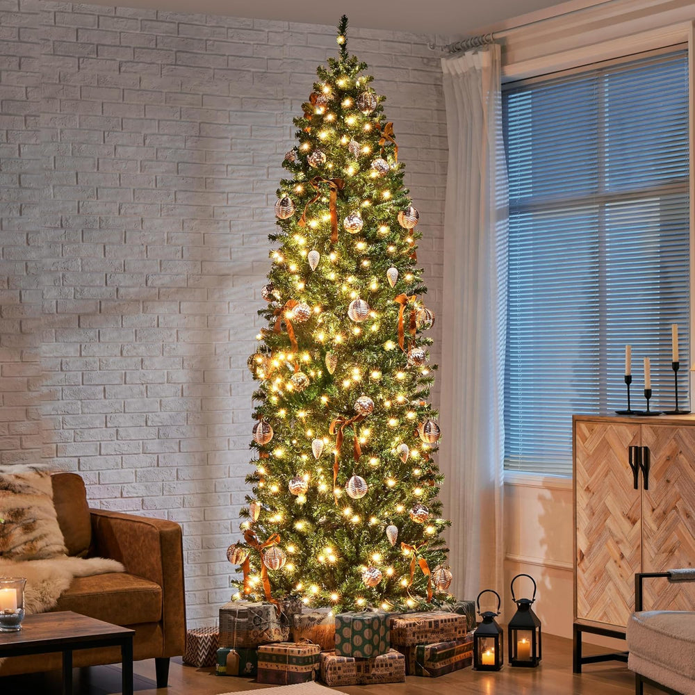 Yaheetech 9ft Pre-lit Pencil Artificial Christmas Tree, Green